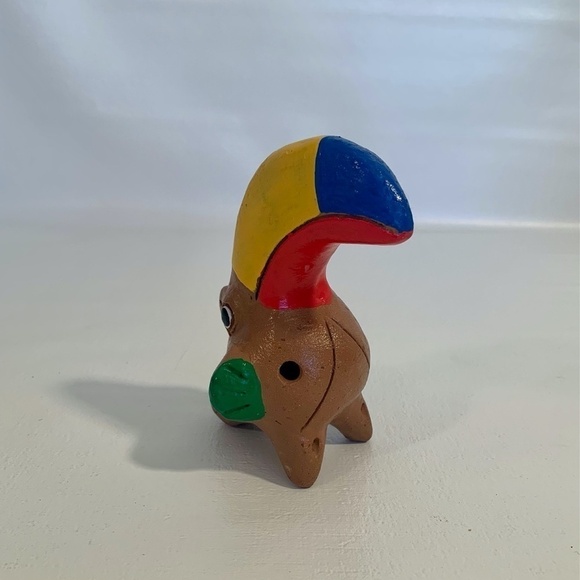 Vintage Ocarina Folk Art Clay Toucan Whistle 3 Head Flute Shape Shift Animal 5” - Picture 6 of 14